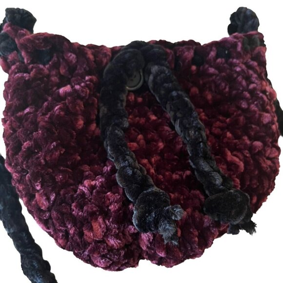 Chunky Knit Hobo Bag Purse Boho Hippie Goth Whimsigoth Handmade Purple Black - Picture 4 of 12